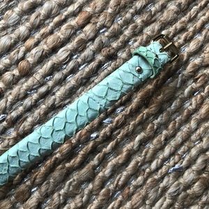 Baby blue snakeskin leather belt